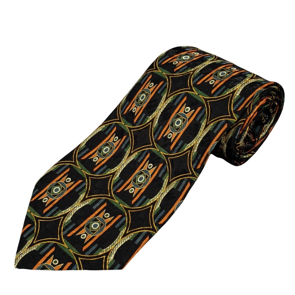Brioni Neck Tie Mens 3 5/8" Wide Art Deco Geometric Silk Italian Made‎ 59" Long